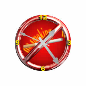 No smoking - health clock model - FREE - from Clock Domain.com - 3D animated  - shows you the time using a no smoking sign.  Check how long it takes to make your office smoke-free.